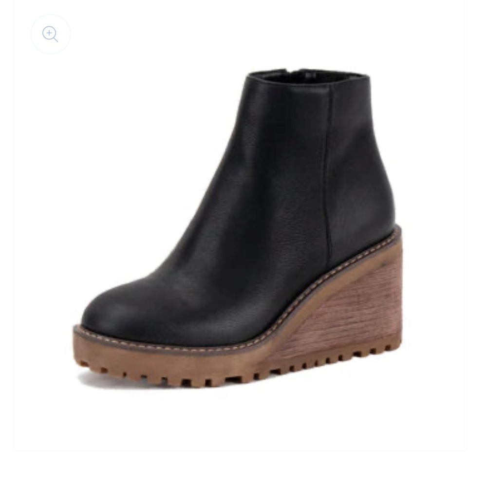 Yellow Box Black Ankle Boots with Brown Wedge